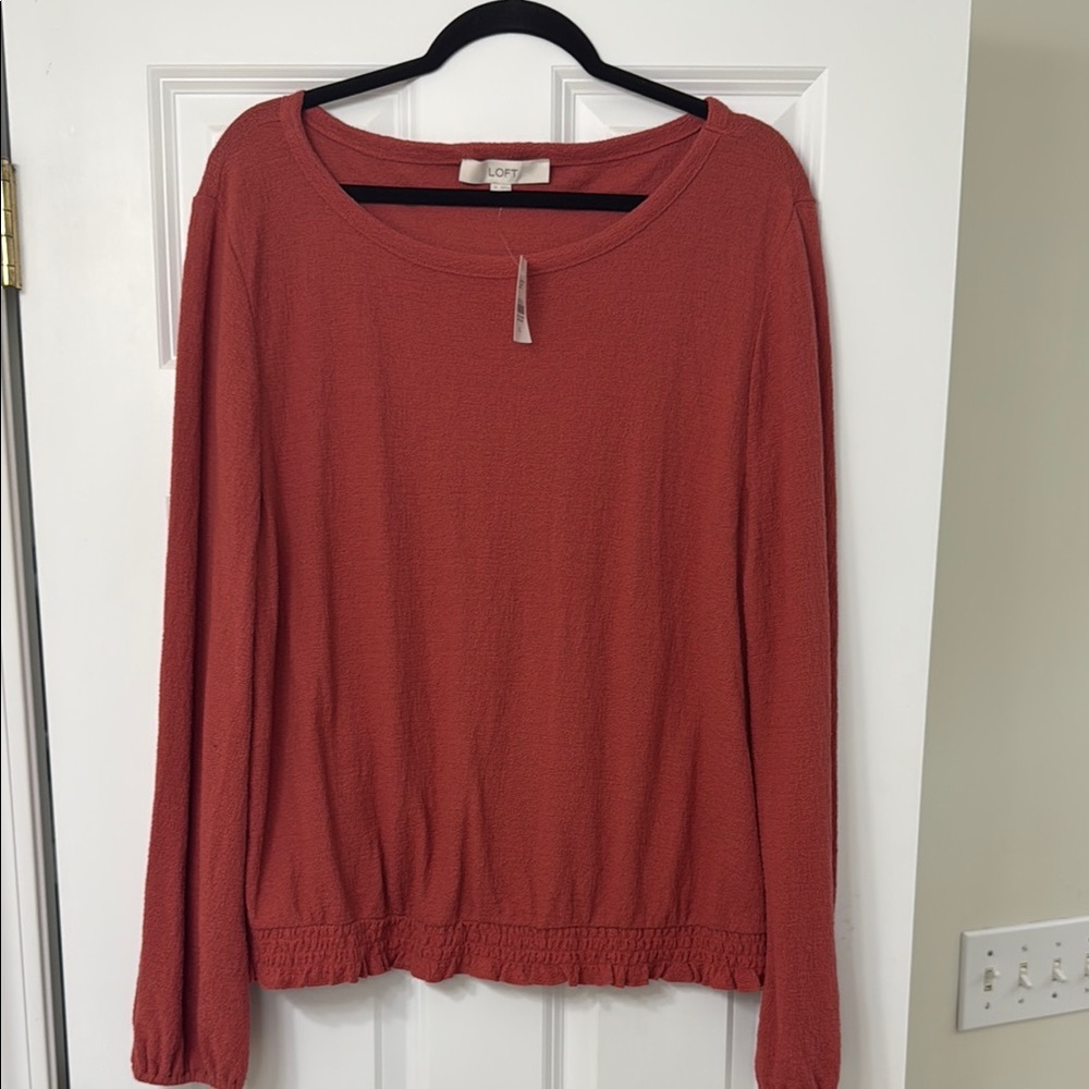 LOFT Red Relaxed Long Sleeve Blouse